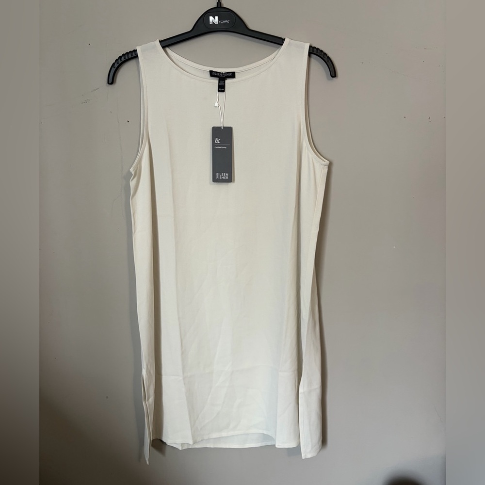 NWT Eileen Fisher Bone Silk Georgette Crepe Long Shell Size PS